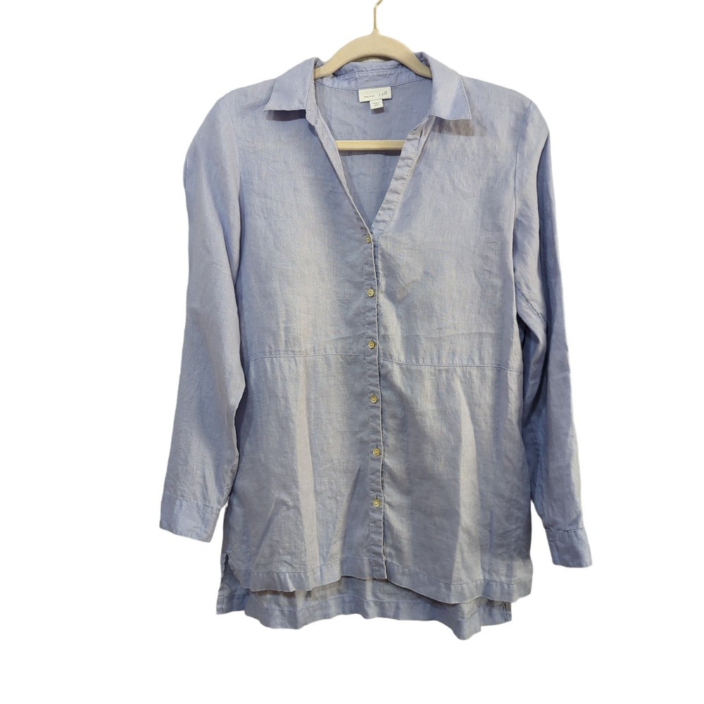 J JIll Love Linen Top Womens XS Blue Roll Tab Sleeve‎ Tunic